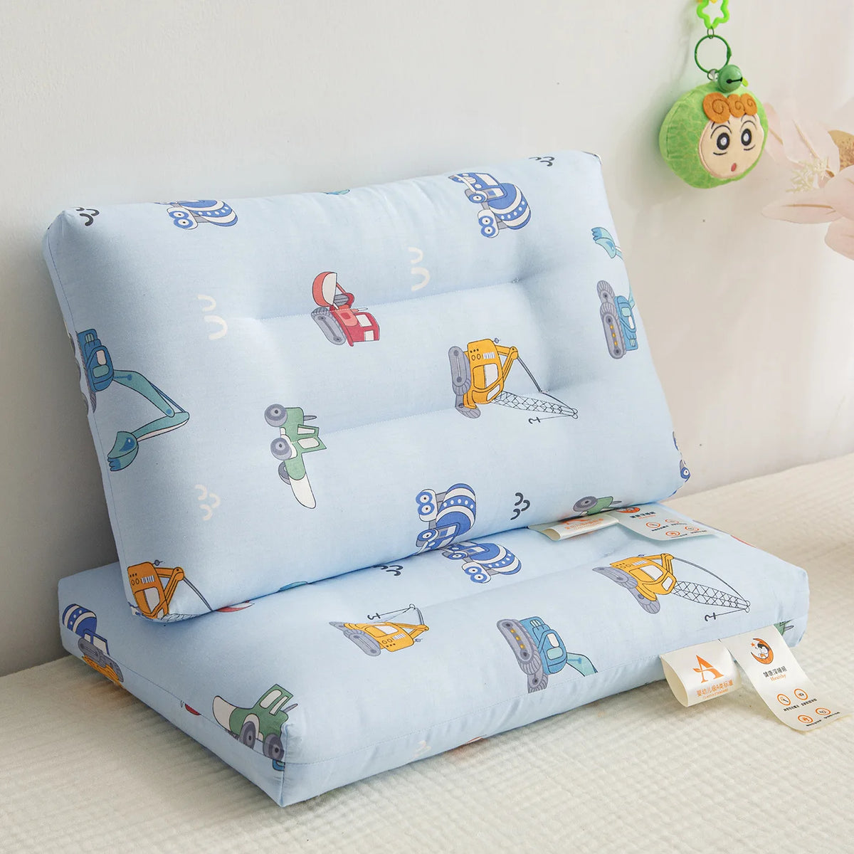oreiller bébé coton polyester dessin animaux motifs géométriques rose blanc bleuclair protection cou fourragsaisons
