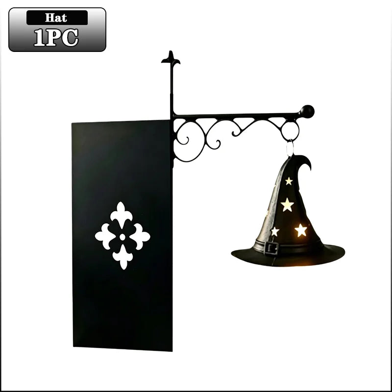 lampe table vintage sorcière citrouille halloween noir motif fleur rétro bibliothèque décoration