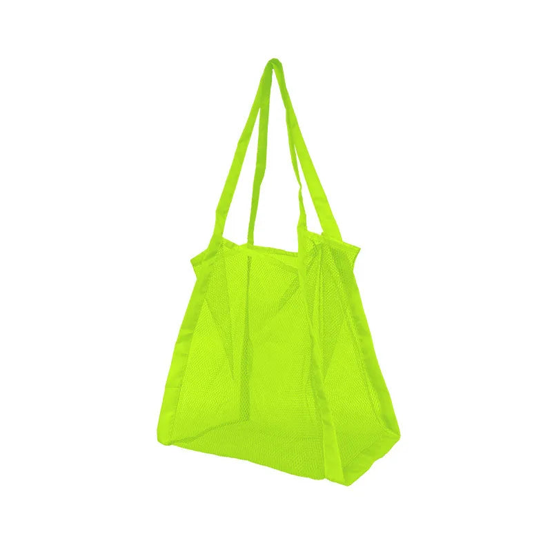 sac plage bleu clair vert clair rose jaune fluo maille réutilisable respectueux environnement pliable