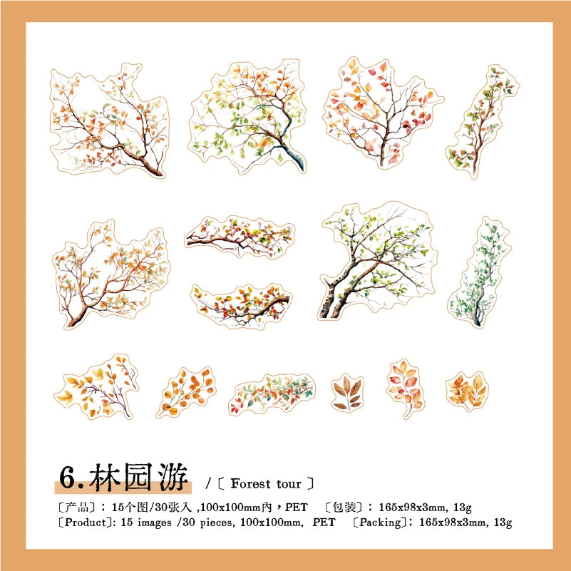 autocollants arbres branches feuilles fleurs scrapbooking étiquettes journal papeterie tasse planificateur transparents naturels