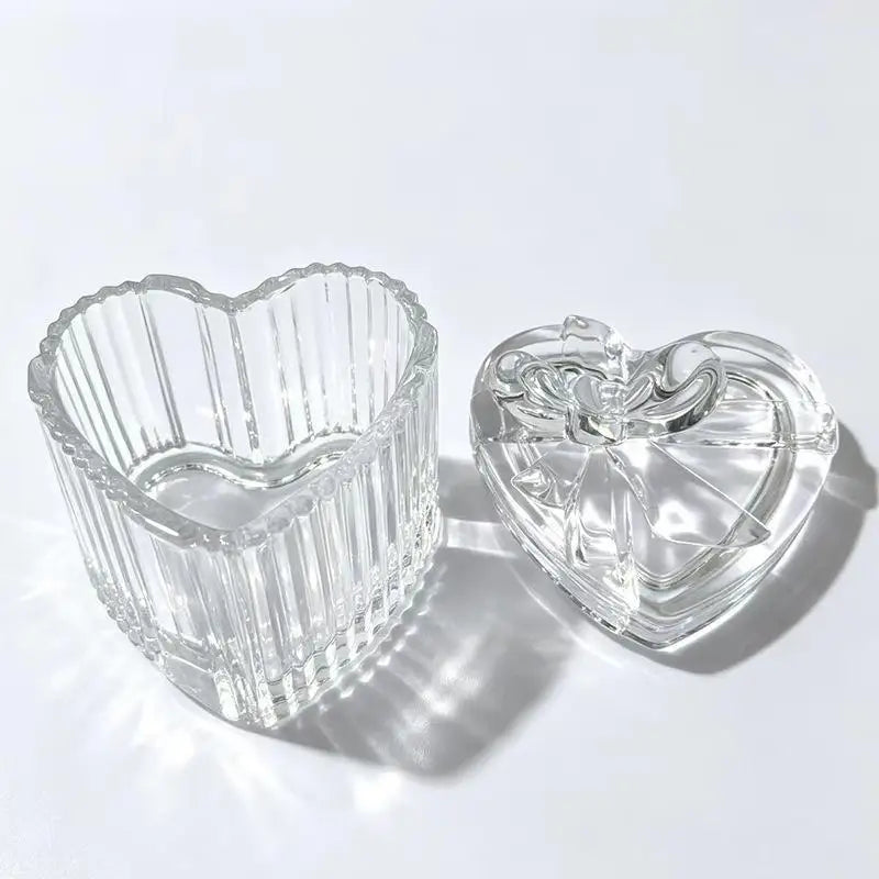 boîte bijoux transparente rayures verticales classique forme cœur couvercle noeud.storage