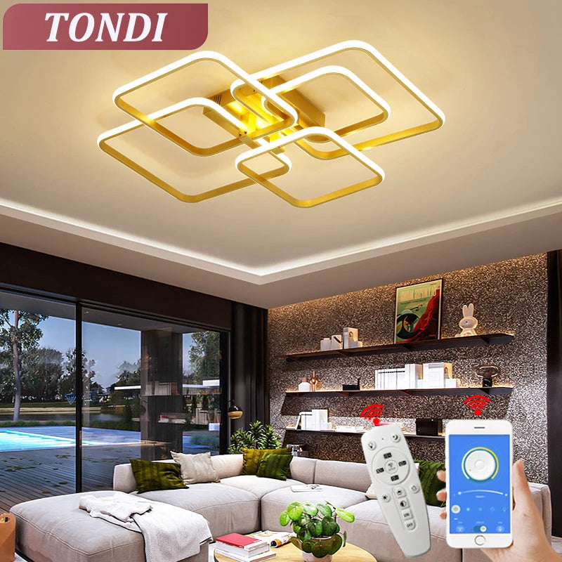 Lampe LED moderne or blanc géométrique simple télécommande app minimaliste 2000 82000 lumens