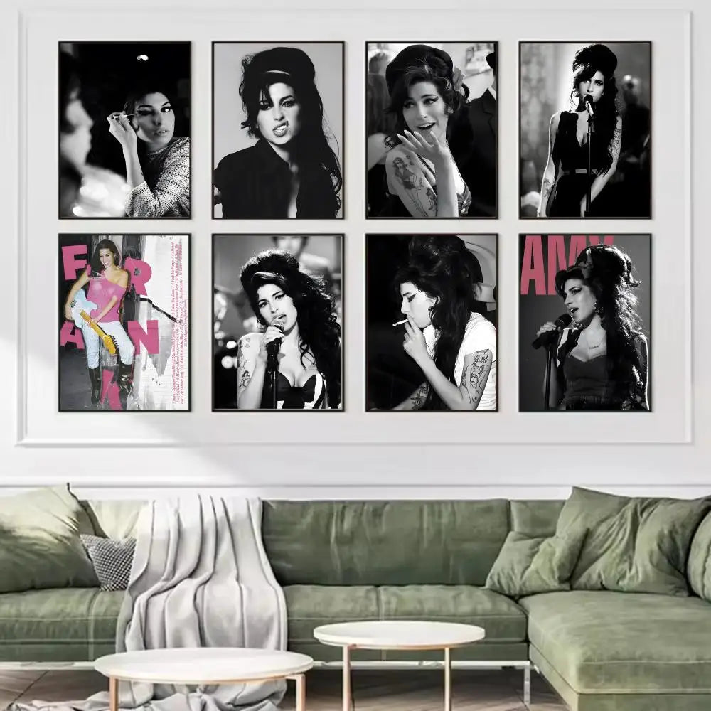 affiches aamy winehouse noir blanc cadres muraux decoration classique facile chambre college moderne pvc