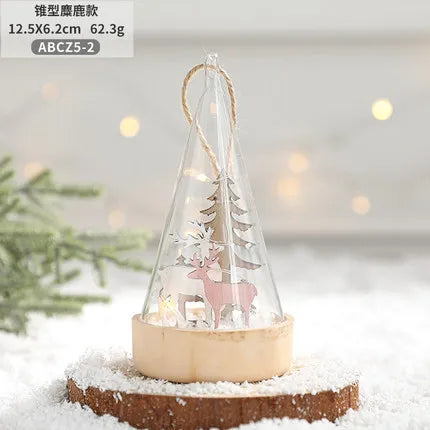 décoration noël miniature maison verre animaux sapin cadeaux lettres noel base plate