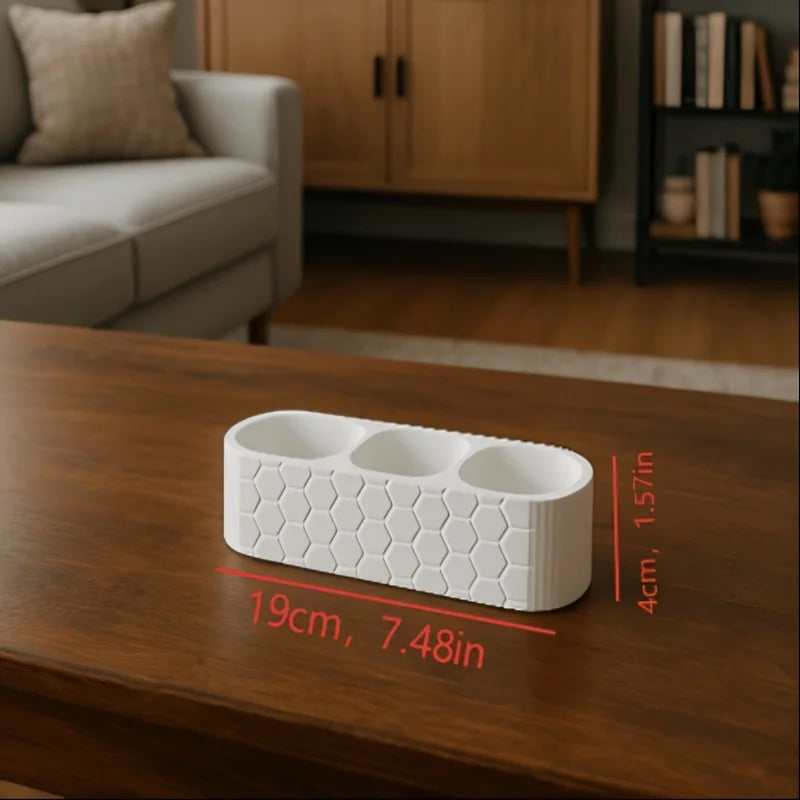 support moderne trois emplacements blanc hexagones télécommandes rangement salon plastique abs