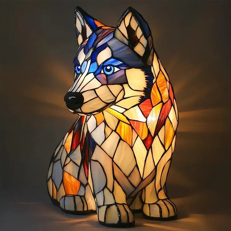 lampe posée chien multicolore mosaïque art deco résine opaque chambre salon