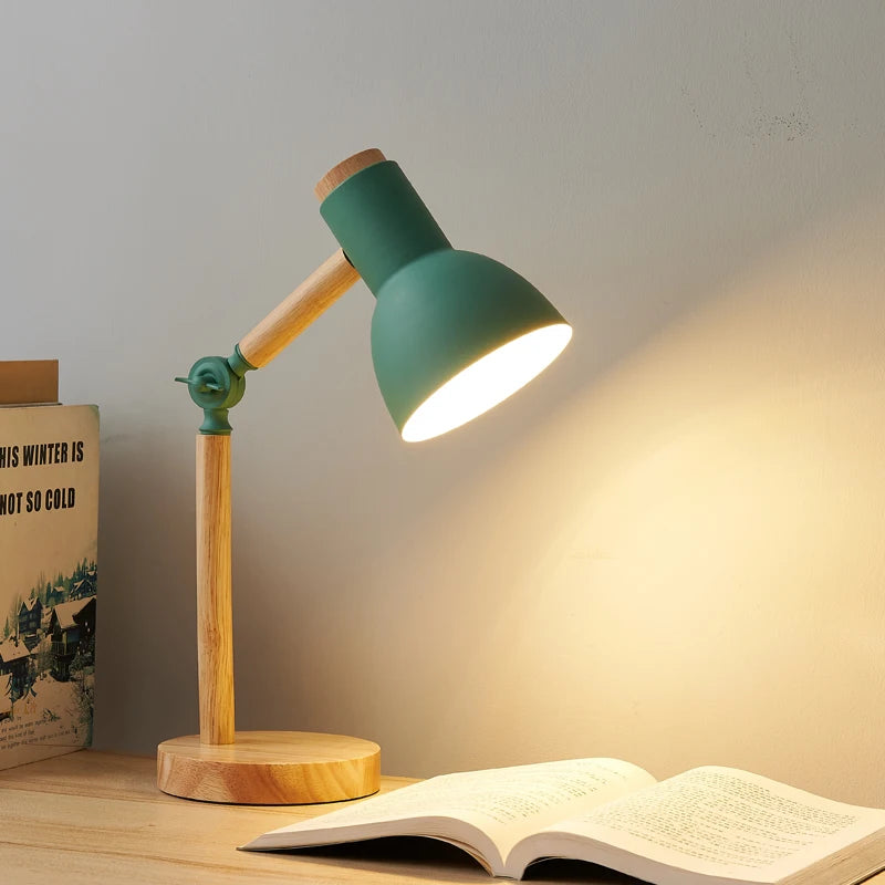 lampe table moderne scandinave bois naturel blanc vert rose jaune led certification ul rohs