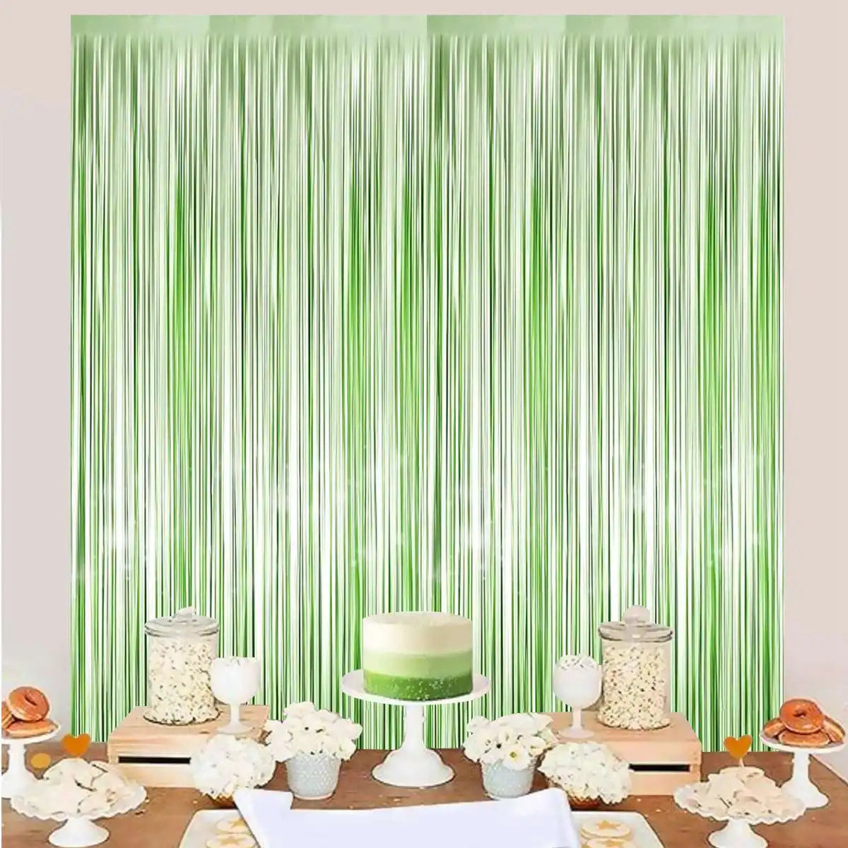rideau paillettes vert clair motif rayures verticales moderne opacité occasion anniversaire mariage baptême fête