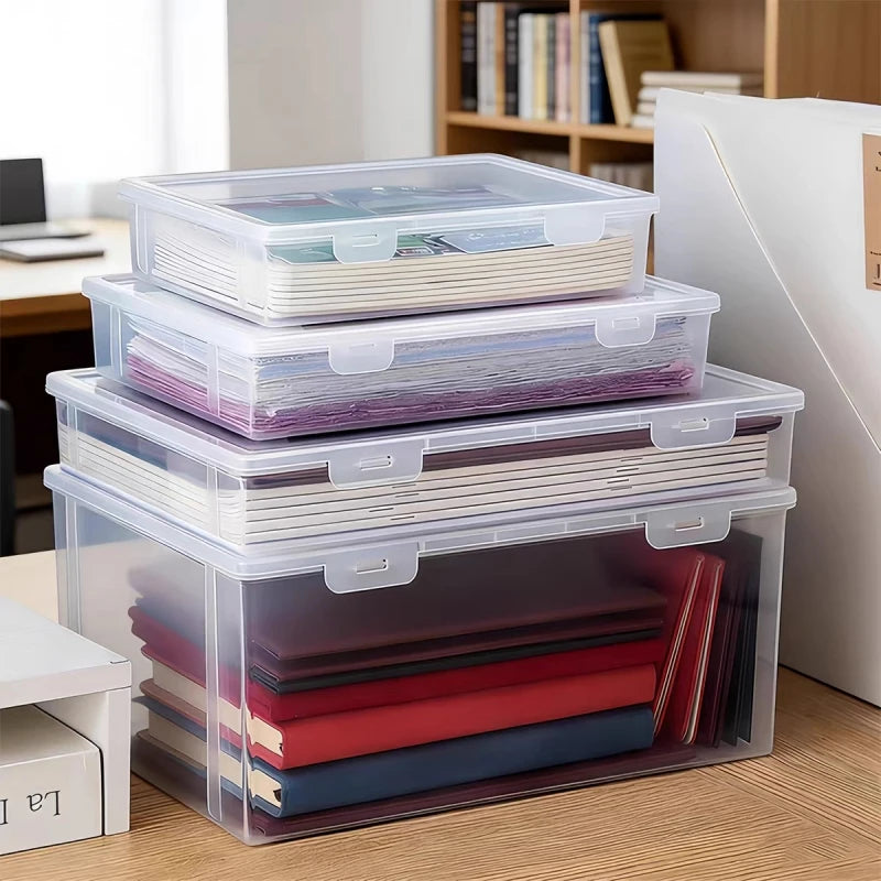 boîtes rangement transparentes modernes empilables poignées papier stylos grande capacité organisation documents multifonctionnel anti