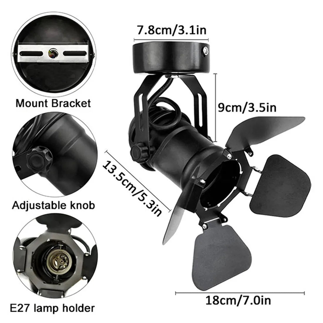 projecteur mural moderne noir support mural manivelle ajustable porte ampoule E27 murale facile flux