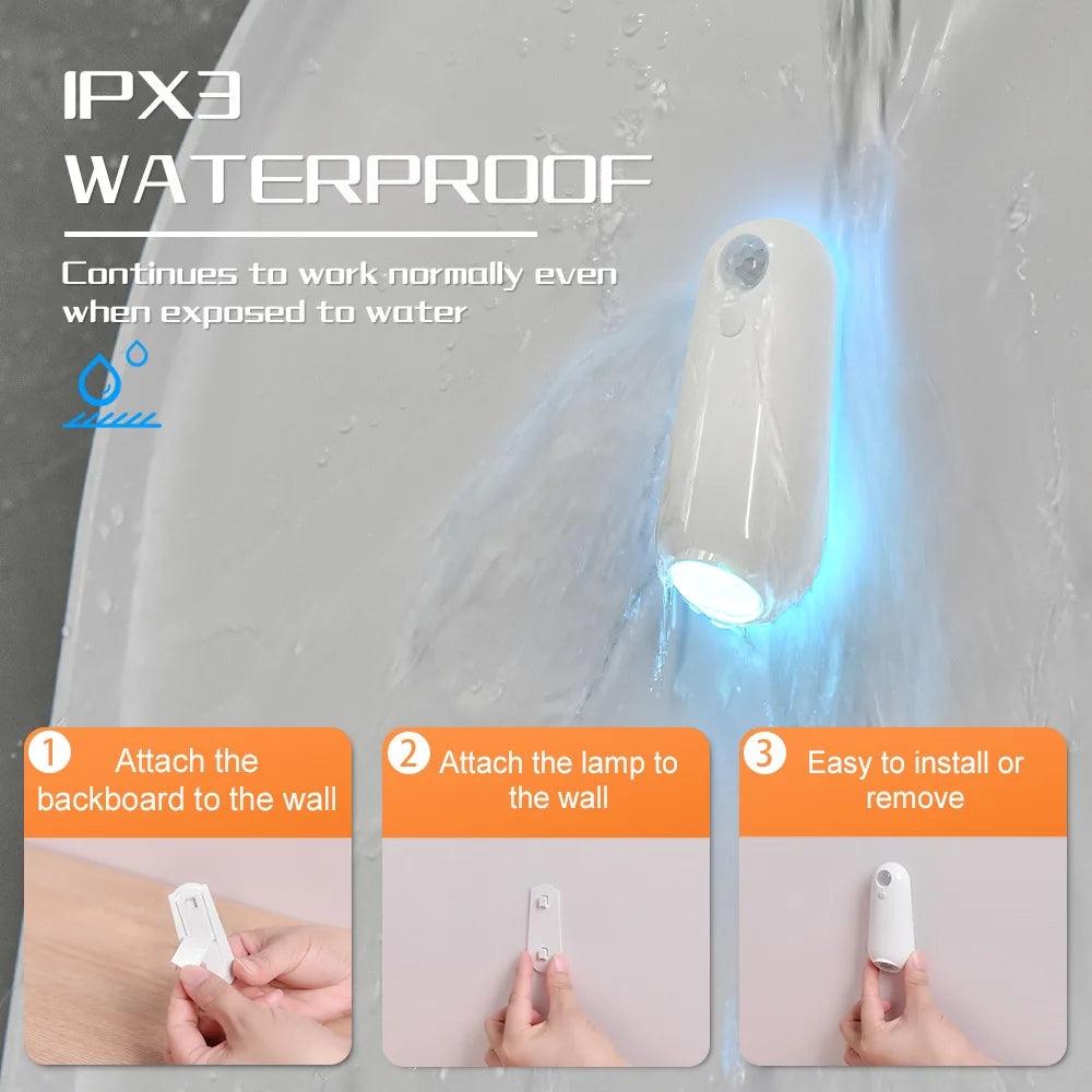 veilleuse lampe toilette animal compagnie blanc moderne adhésif sensor boutons charge rechargeable led movement