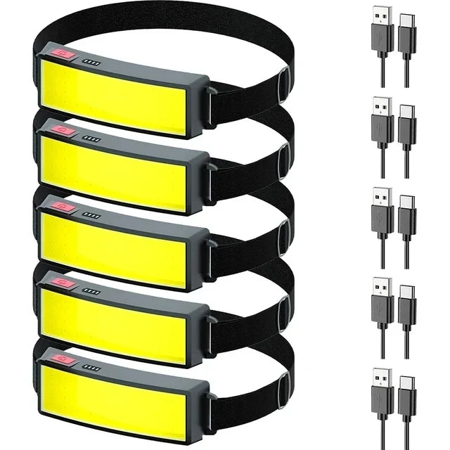 lampe frontale rechargeable led usb camping pêche chasse bande rétractable indicateur puissance moderne noire
