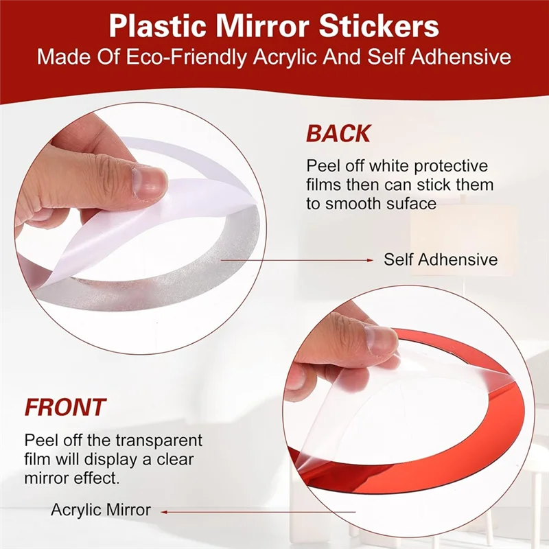 sticker miroir moderne rouge noir argenté brillant circulaire transparent adhésif salon décoration