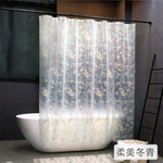 rideau douche translucide motif fleurs blanches feuilles moderne métalliques blanc