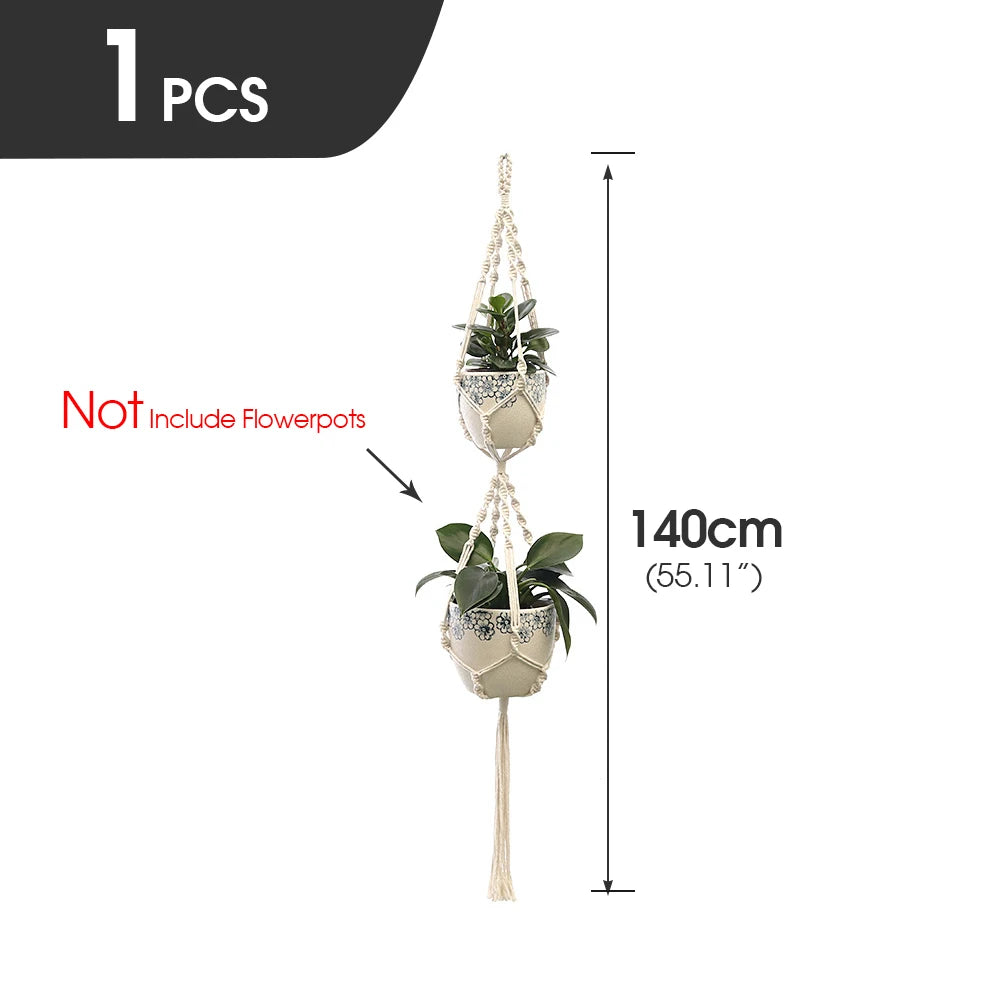 support plante suspendue macramé blanc fait main décoration jardin intérieur boho corde coton