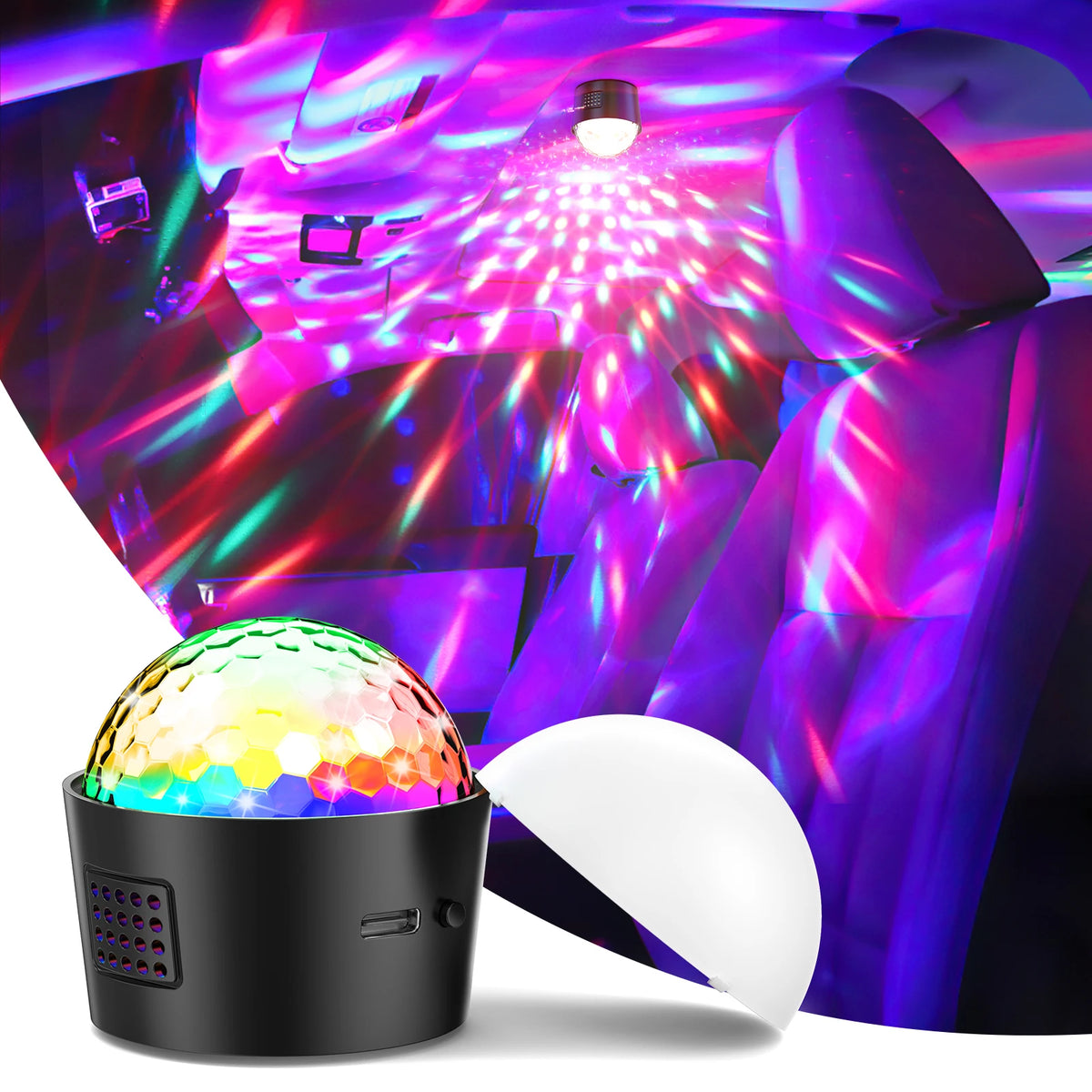lumière led disco boule multicolore portative effet son activé moderne aimantée 3watts rechargeable câble