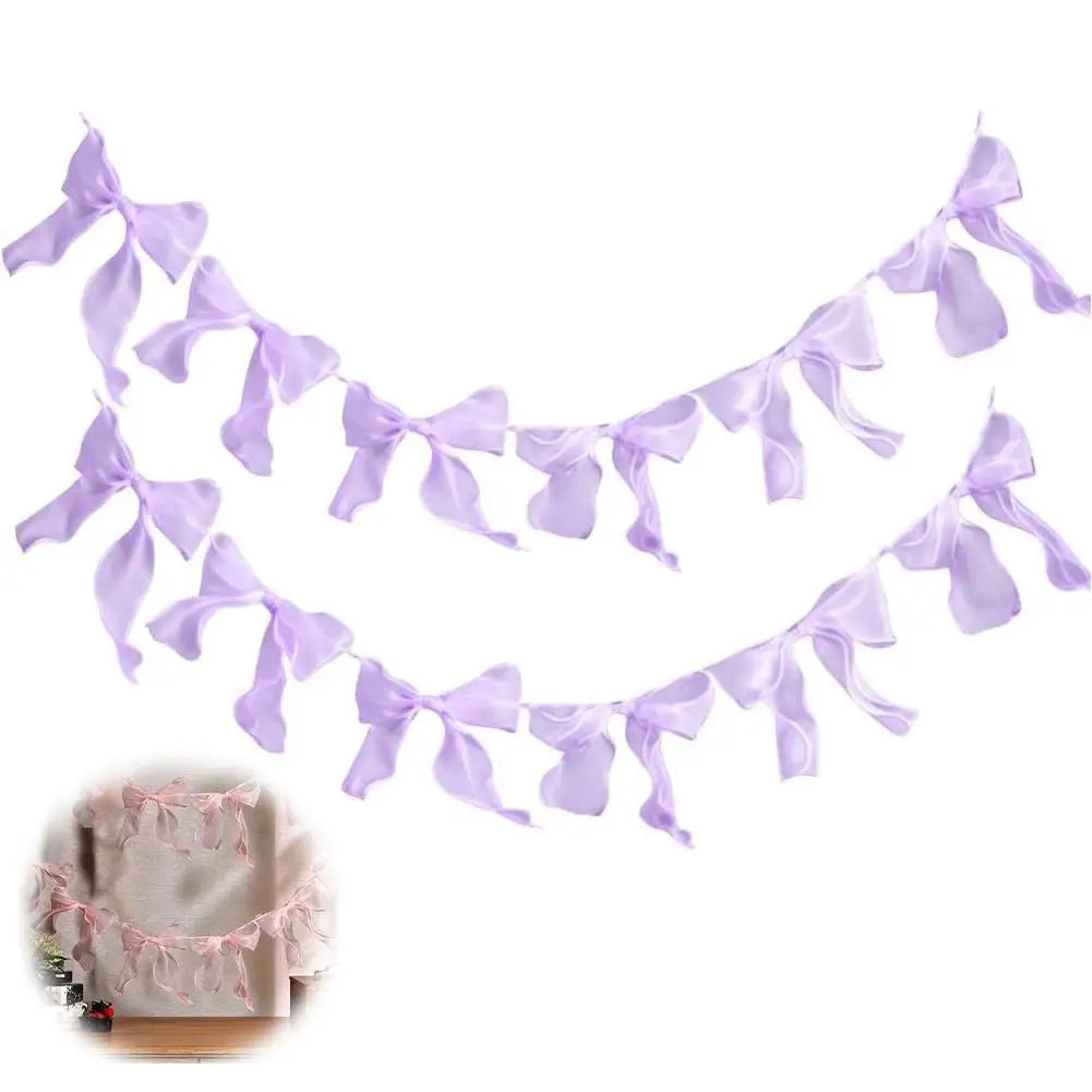 décoration festive guirlande nœuds rose tissu texturé semi transparent mariage anniversaire enfant baby shower