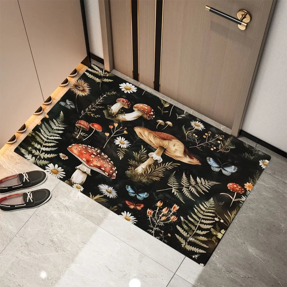 tapis moderne fleurs champignons papillons entrée intérieur extérieur résistant polyester