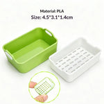 paniers rangement modernes plastique vert clair rose pâle bleu clair grille perforations poignées poupées
