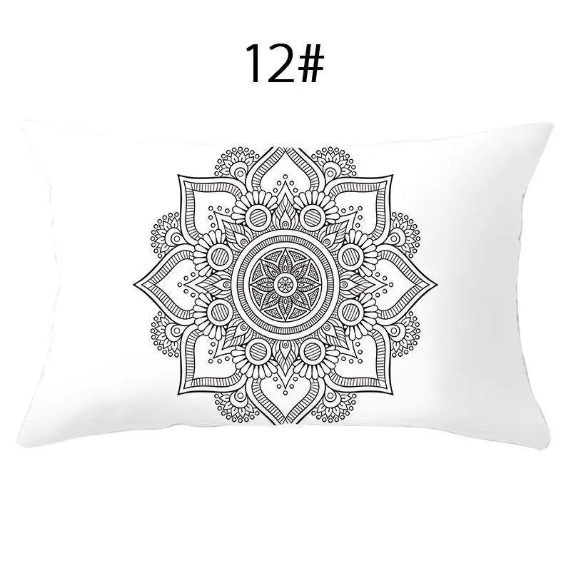 coussin lombaire jaune noir blanc bleu gris vert marron zigzag triangles moderne 30x50cm polyester