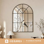 miroir mural noir branches fleuries oiseaux classique suspendu opaque 30x40cm 60x80cm 90x120cm