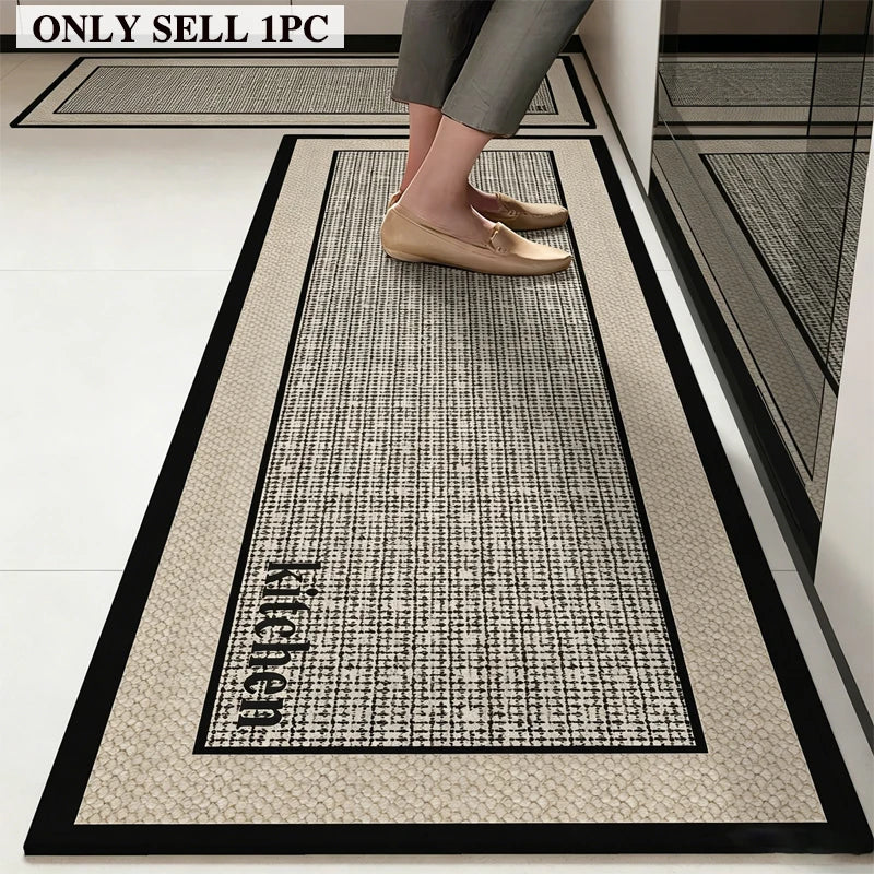 tapis cuisine rectangle moderne motif quadrillé noir beige antidérapant polyestère