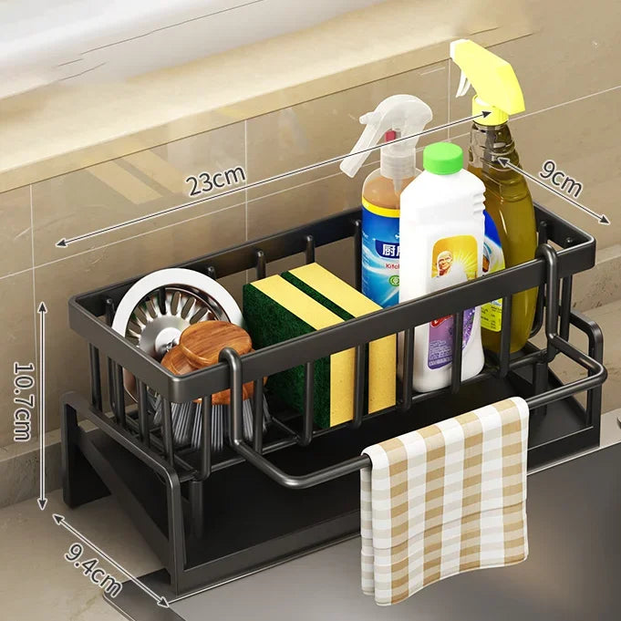 étagère cuisine moderne blanche grise éponge vaisselle détergent serviette plaid crochet mural rangement multifonctionnel