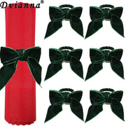 Ronds de serviette nœud papillon en velours vert pour Noël - Lot de 12 pièces - Décoration de table festive