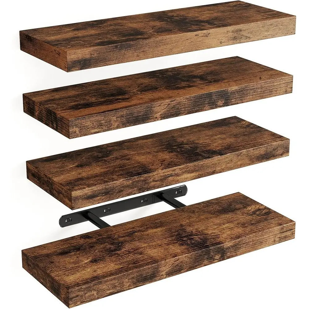 étagères flottantes bois naturel moderne clips métalliques blanc brun noir rustic