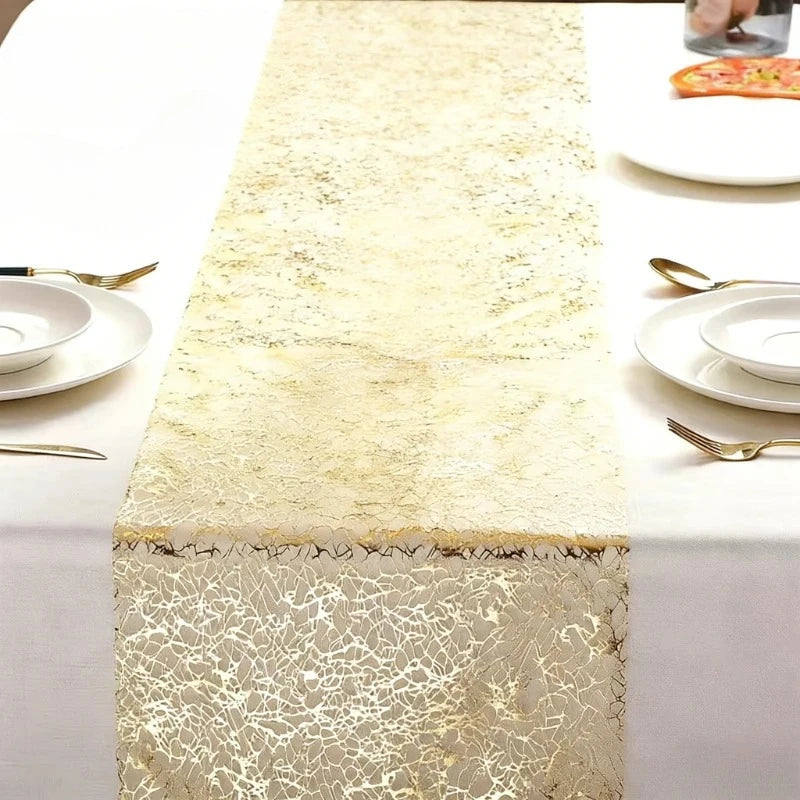 nappe table dorée effet marbrure brillante semi transparente festive or argent