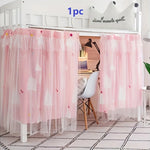 rideau lit double motif sapins étoiles rose blanc bord festonné semi transparent tringle crochets