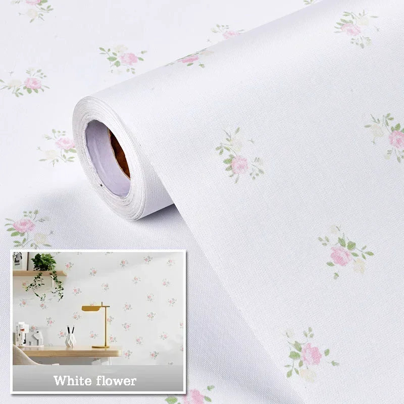 papier peint adhésif fleurs roses feuilles vertes décoration murale salon chambre romantique
