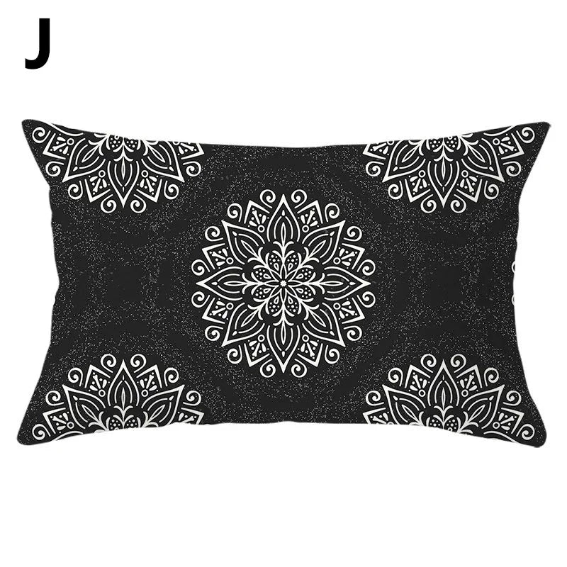 coussins géométriques motifs mandalas modernes polyester noir blanc minimaliste 30x50cm