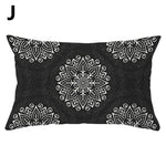 coussins géométriques motifs mandalas modernes polyester noir blanc minimaliste 30x50cm