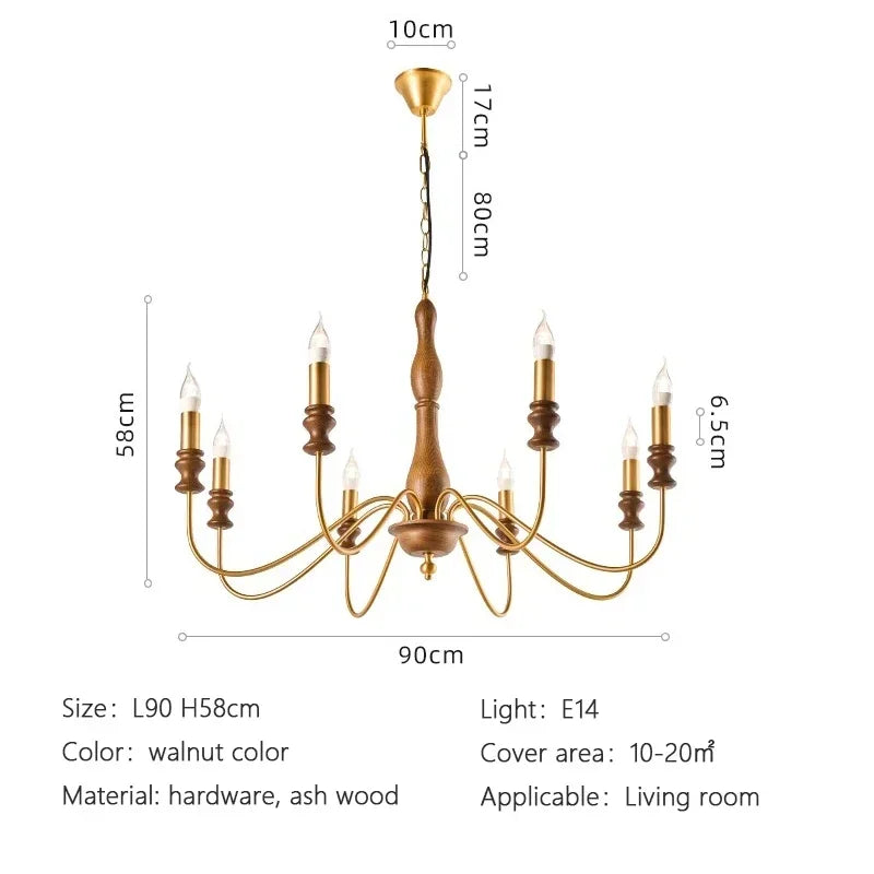 lustre salon doré bois classique têtes sans ombre éclairage hall chambre