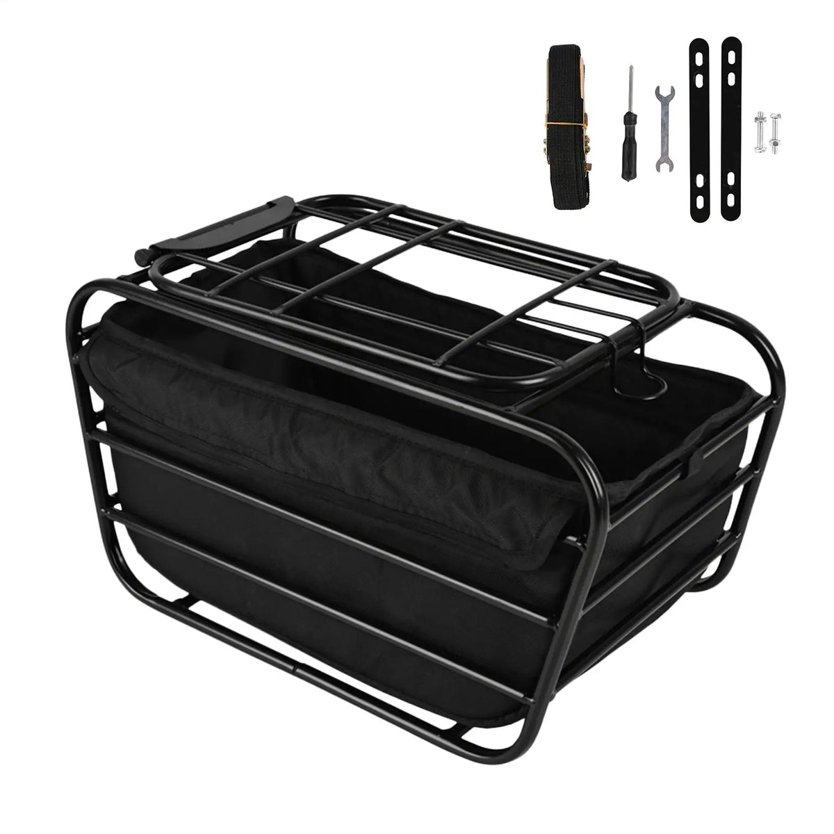 panier vélo métallique noir sacoche tissu accessoires montage rustique utilitaire commuting touring chien poodle