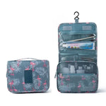 Sac toilette pliable oxford imprimé floral bleu clair motifs blancs roses bleus moderne pratique