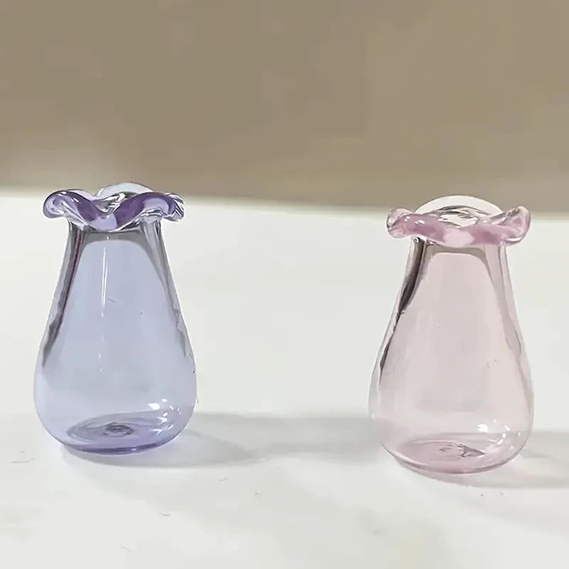 vases miniatures verre transparent bordure ondulée couleurs violet rose jaune vert blanc moderne minimalisteDecorationintérieur