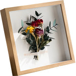cadres profonds bois clair fleurs séchées coquillages vitre transparente rustique minimaliste