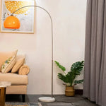 lampe sol moderne blanc orange abat jour céramique base marbre tige métal chromé