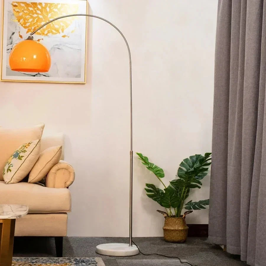 lampe sol moderne blanc orange abat jour céramique base marbre tige métal chromé