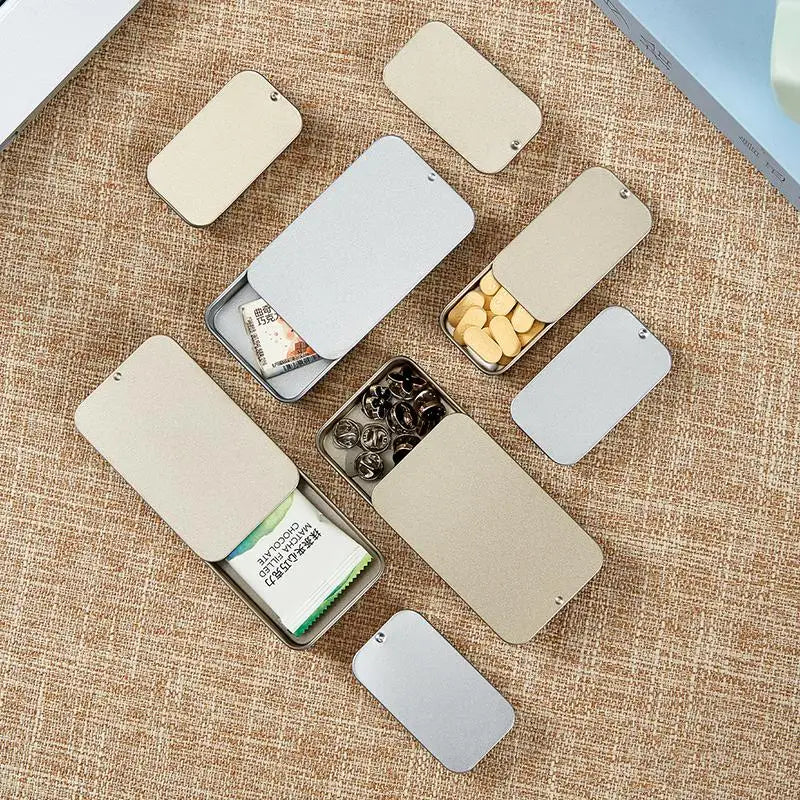 boîtes métalliques rangement bijoux gris clair minimaliste couvercle coulissant portables opaques