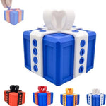 boîte cadeau moderne bleu rouge clips boutons dorés jeu farces