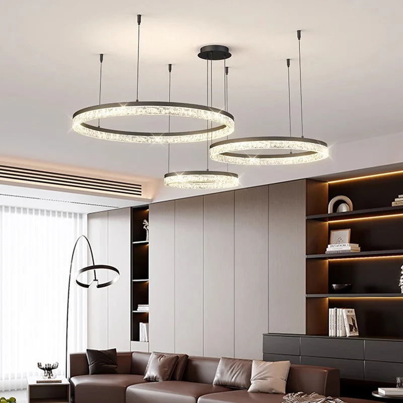 suspension lumineuse moderne pendentif cristal noir blanc gris circulaire brillant 90 260V LED dimmable