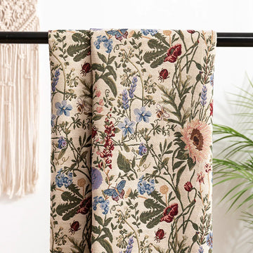 tissu fleuri vintage polyester coton fleurs feuilles chats beiges bleus rouges verts marrons résistance
