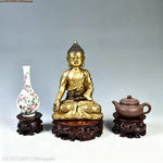 support décoratif bois sculpté floral artisanal marron foncé vase théière statue bouddha décoration intérieure