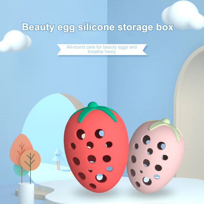 boîte rangement éponges maquillage forme fraise motif graines rose moderne anti poussière réutilisable