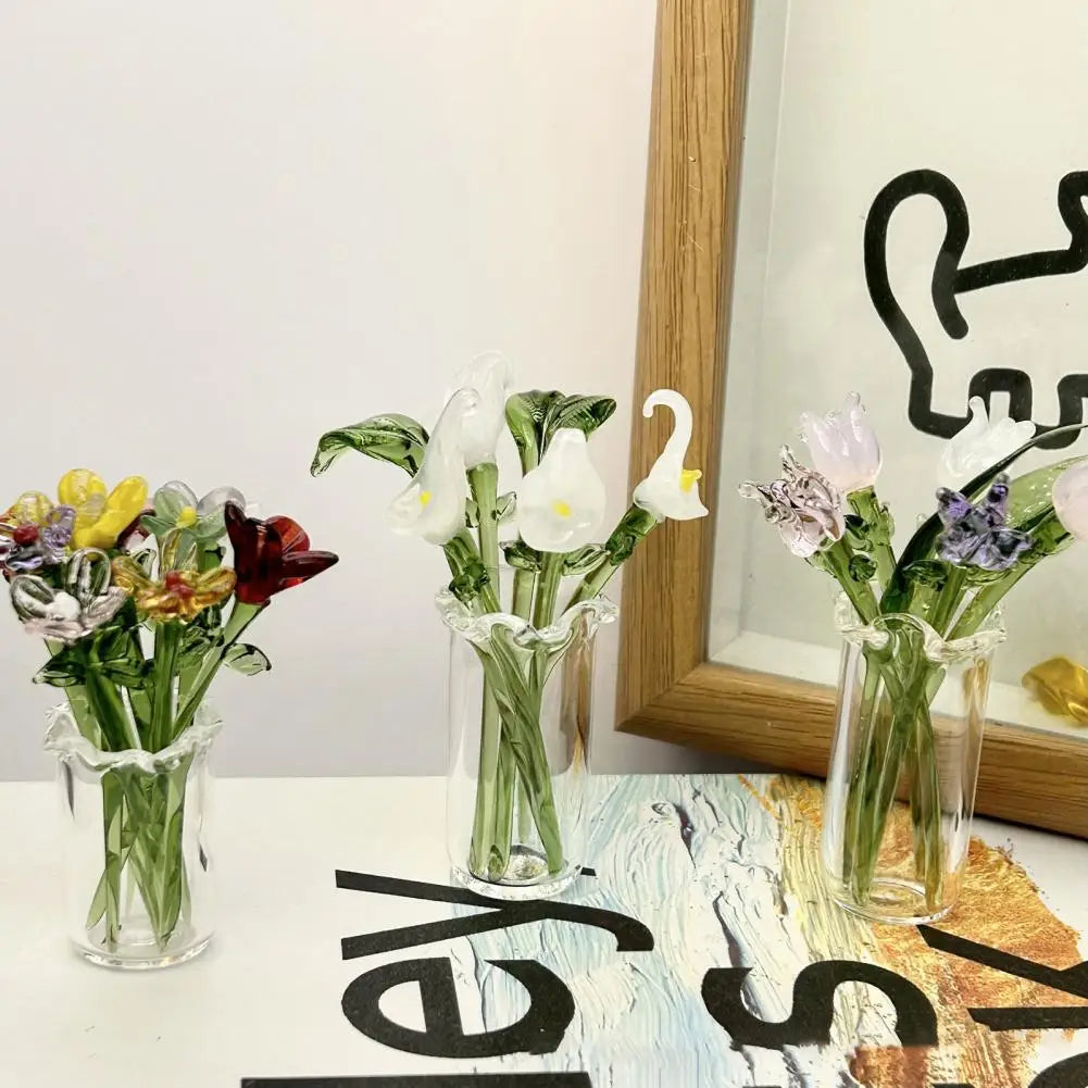 décoration intérieure bouquet fleurs artificielles multicolores verre transparent moderne artisanal maison chambre