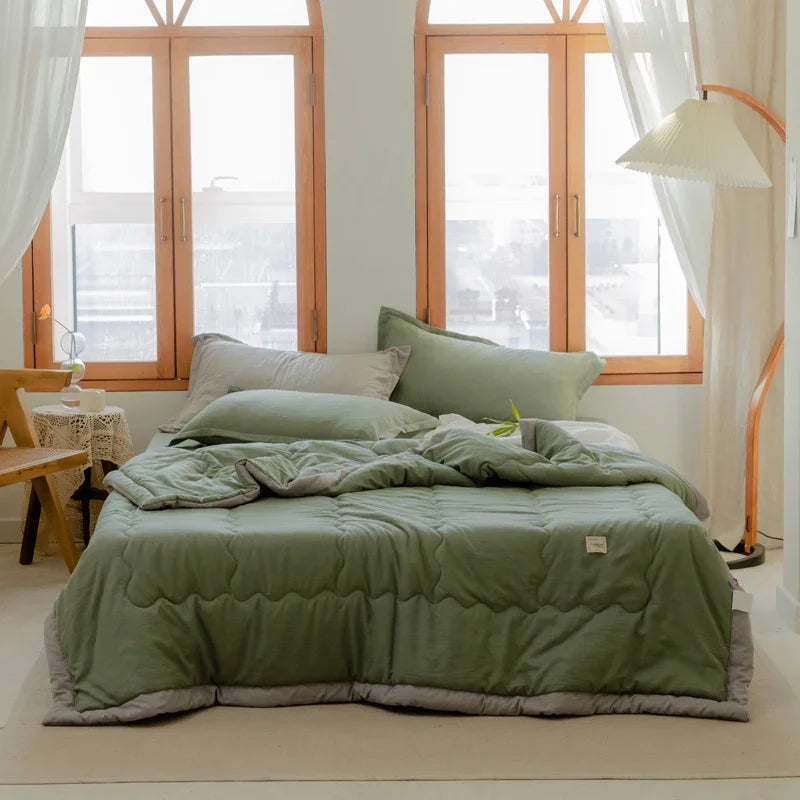 lit léger couvre lit quilté doux été coton polyester bleu clair gris rose vert