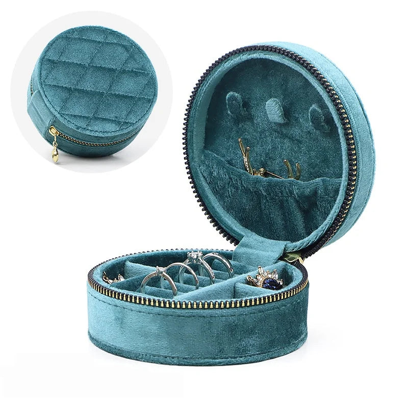 boîtes bijoux velours bleu rose moderne élégantes anneaux bracelets glissière portable voyage festival